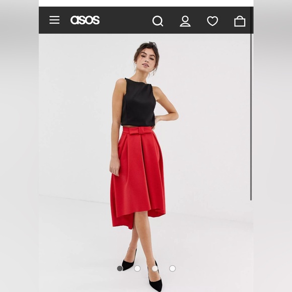 ASOS DESIGN red midi scuba prom skirt with bow front size 0 - Picture 6 of 9